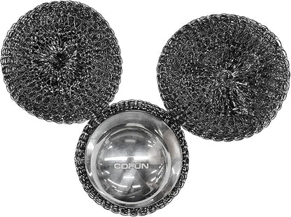 Cofun Stainless Steel Saucepan Scourers with 2 Replacement Pads - Clean Metal Pans, Pots, Grills & More