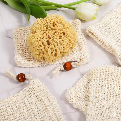 50 Pcs Soap Saver Bag, 5.5 × 3.5 Inch Natural Cotton Linen Soap Pouch Mesh Exfoliating Hand Made Soaps Savers with Drawstring for Bath, Shower, Massaging