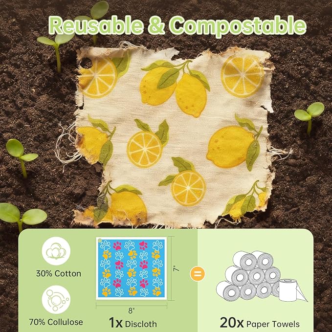 Swedish Dishcloths for Kitchen, 5 Pack Dog Paw Reusable Paper Towels with 3 Hooks, Washable Dish Cloth Set, Absorbent Cleaning Cloth for Home Washing Dishes Housewarming Gifts for Friend