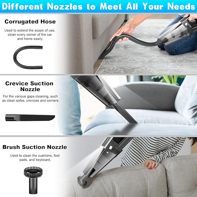 SAKOLD Handheld Vacuum Cordless Mini Portable Rechargeable Car Vacuum Cleaner with 11000PA Powerful Suction for Car Home and Office
