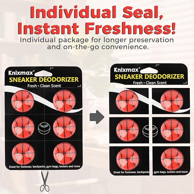 Knixmax Shoe Deodorizer Balls Strong, Odor Eliminator for Sneaker Gym Bag Closet Locker, Work Boot Drawer Freshener, Unpleasant Smell Remover Ball for Men Women Teens, 6 Packs Cologne Basketball