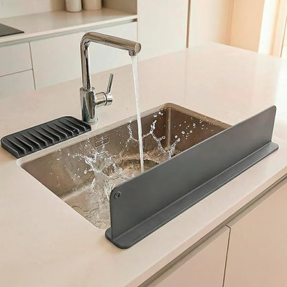 Silicone Sink Splash Guard 17.3" with Suction Cups + Bonus - For Sink Area - Keep Counters Dry & Protect Clothes from Water Splashes for Kitchen, Bathroom, Laundry