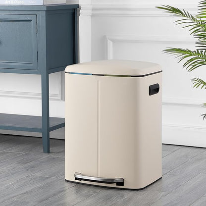 happimess HPM1005F Marco Rectangular 10.6-Gallon Double Bucket Trash Can with Soft-Close Lid, Limestone Beige, Fingerprint Resistant, Modern, Minimalistic for Home, Kitchen, Office, Bedroom, Bathroom