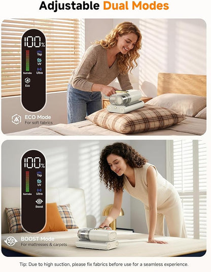 FEPPO Cordless Mattress Vacuum Cleaner, 18Kpa Bed Vacuum with 253.7nm UV-C Light, Ultrasonic, Dust Sensor & LED Display, 52800 BPM Handheld Vacuums for Bed, Sofa, Couch, Crib