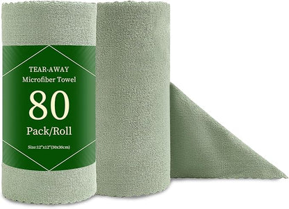 Jessy Home 80 Pack Microfiber Cleaning Cloth Roll Reusable Paper Towels 12"x12" Tear Away Cloth, Microfiber Towels for Cars, Wash Cloths, Lint Free Rags for House, Kitchen,Window,Cleaning Supplies