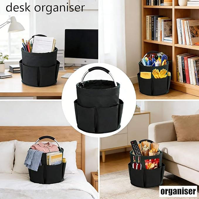 Cleaning Caddy with Handle,Cleaning Supplies 17L Foldable Storage Basket,Portable Multi Bucket Organiser Mop Bucket for Home Garden (Black)-11 x 11inches
