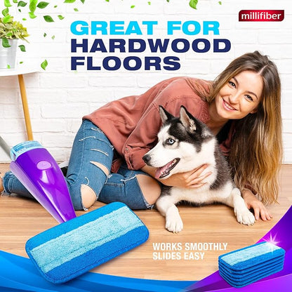 Millifiber Reusable Mop Pads Compatible with Swiffer WetJet (4 Pack) - Microfiber Mop Refill for Wet Mopping Cloths - Hardwood Floor Cleaning Spray Pads are Reusable Replacements