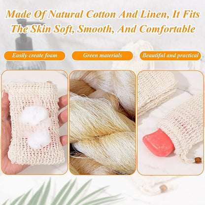 6 Pack Soap Bag, Natural Sisal Soap Saver Bag Exfoliating Sisal Soaps Pouch with Drawstring Bar Shower Soaps Saver Bags Foaming and Drying Holder for Shower