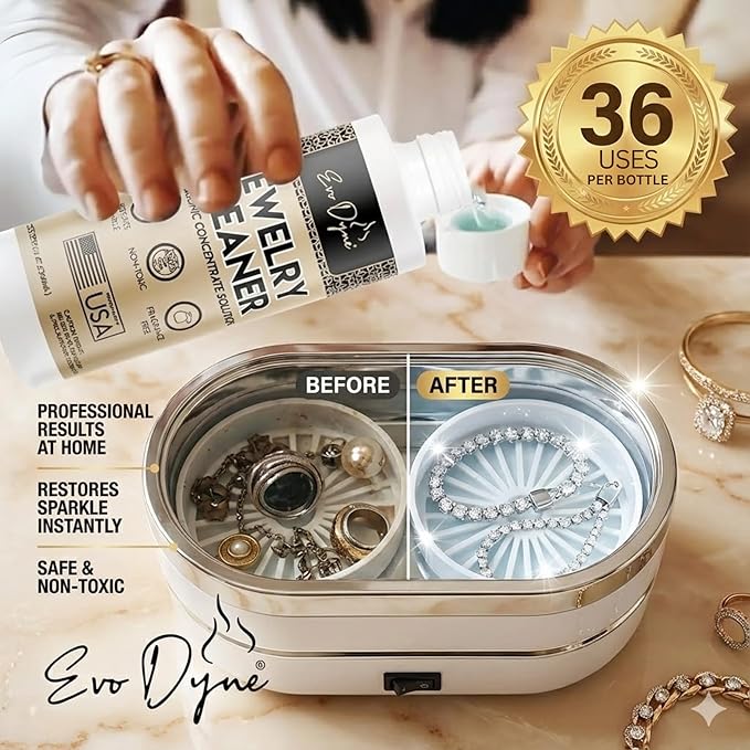 Evo Dyne 3-Pack Ultrasonic Jewelry Cleaner (8oz Per Bottle) – Solution for Diamond, Gold, Silver, Gemstones – Extra Concentrated Formula Jewelry Cleaner for Sonic and Ultrasonic Machines