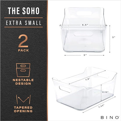 BINO | The SOHO Collection Plastic Storage Bins, X-Small - 2 Pack, Clear | Pantry and Fridge Organizer Containers, Kitchen Cabinet and Medicine Cabinet Bins