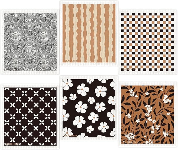 Swedish Dishcloths for Kitchen, 6 Pack Geometric Washable Dish, Rags Cellulose Reusable Cleaning Paper Towels，Absorbent Counter Dish Cloth Sponge Wipes，Biodegradable Kitchen Dish Rags