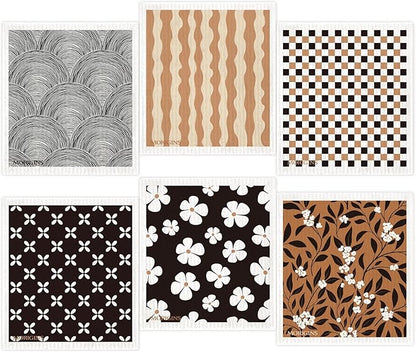 Swedish Dishcloths for Kitchen, 6 Pack Geometric Washable Dish, Rags Cellulose Reusable Cleaning Paper Towels，Absorbent Counter Dish Cloth Sponge Wipes，Biodegradable Kitchen Dish Rags