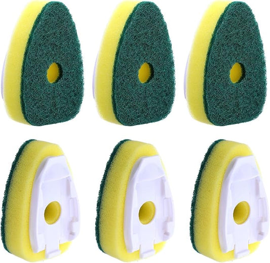 6Pcs Dish Wand Sponge Refills Dishwasher Sponge Dishwand Refills Scrubber Sponges Non Scratch Head Replacement for Dish Wand Heavy Duty Soap Dispenser Scrubber Pads for Kitchen Cleaning