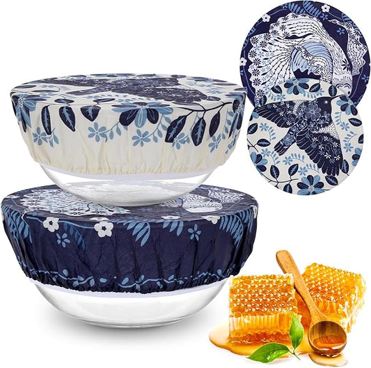 2 Large Reusable Beeswax Bowl Covers for Bread Proofing, 10/12 Inch Elastic Beeswax Wraps Cotton Cloth Sourdough Bowl Covers for Proofing Baskets, Mixer Bowls, Food Storage Containers