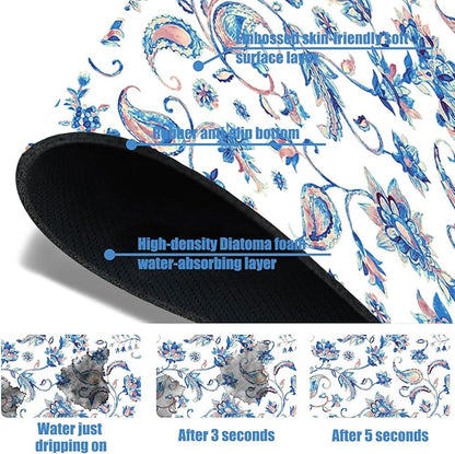 Sink Splash Guard Faucet Mat Paisley Flowers Tulips Leaves Absorbent Fast Drying Mat Sink Gadgets Splash Guard Behind Faucet Drip Catcher for Kitchen Bathroom 23.5"X5.5"