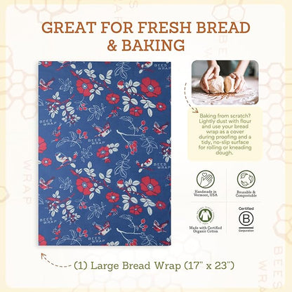 Bee's Wrap Beeswax Wraps for Bread - Beeswax Bread Wrap for Sourdough & Bread Storage - Plastic Free Made in USA Reusable Natural Food Wrap - Botanical