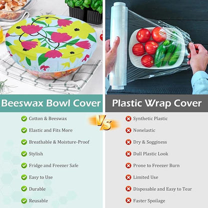 2 Large Reusable Beeswax Bowl Covers for Bread Proofing, 10/12 Inch Elastic Beeswax Wraps Cotton Cloth Sourdough Bowl Covers for Proofing Baskets, Mixer Bowls, Food Storage Containers