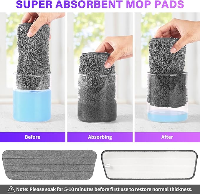 6 Count Reusable Mop Pads for Swiffer PowerMop -Microfiber Wet Mops Refills SprayMop Pads Machine Washable Hard Wood Floor Mop Pads Replacement for 14''-16'' Spray Floor Mops（Gray）