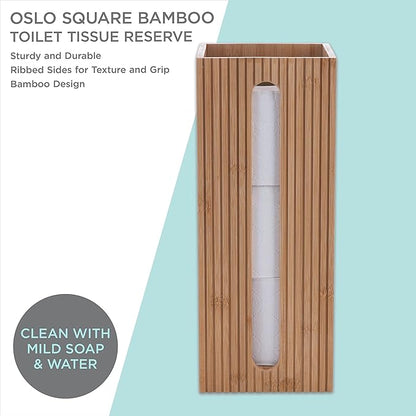 Bath Bliss Square Toilet Tissue Reserve | Dimensions: 5.71 x 5.71 x 14.17 | Bamboo Design | Bathroom Décor | Holds 3 Roles | Easy to Clean | Bamboo