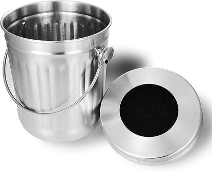 NewlineNY Stainless Steel Indoor Compost Bin for Kitchen Countertop, 1.3 Gallon Recycling Pail Bucket with 2 Charcoal Filters