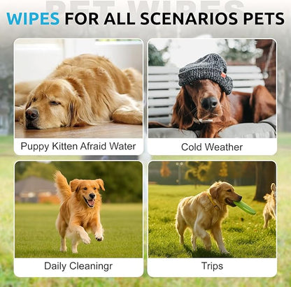 Pet Grooming Glove Wipes (6pc), Extra Thick Rinse-Free Bathing Gloves for Dogs & Cats, Unscented Hypoallergenic Deodorizing Wipes with Aloe & Glycerin, Portable Travel Pet Cleaning Supplies