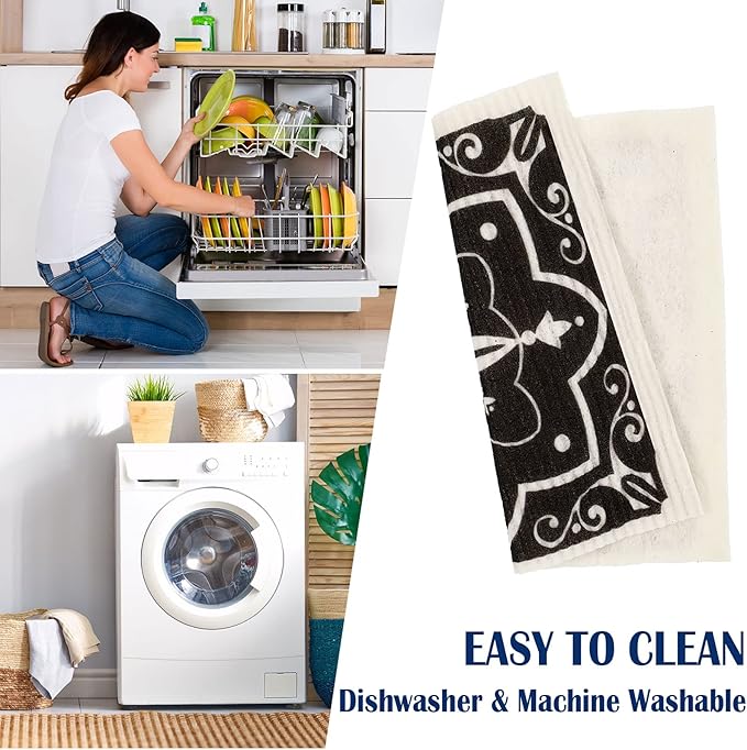 WILLBOND 9 Pieces Black Print Swedish Kitchen Dishcloths Reusable Absorbent Hand Towels Sponge Cloth for Kitchen Baking Cooking Home Decoration Christmas Holiday Housewarming Gift