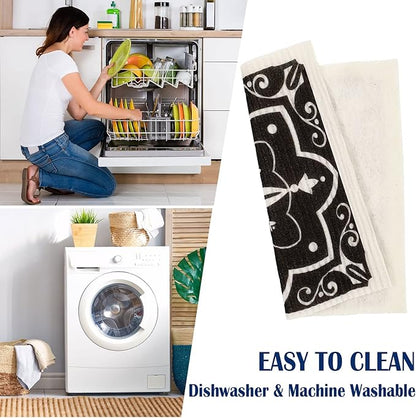 WILLBOND 9 Pieces Black Print Swedish Kitchen Dishcloths Reusable Absorbent Hand Towels Sponge Cloth for Kitchen Baking Cooking Home Decoration Christmas Holiday Housewarming Gift
