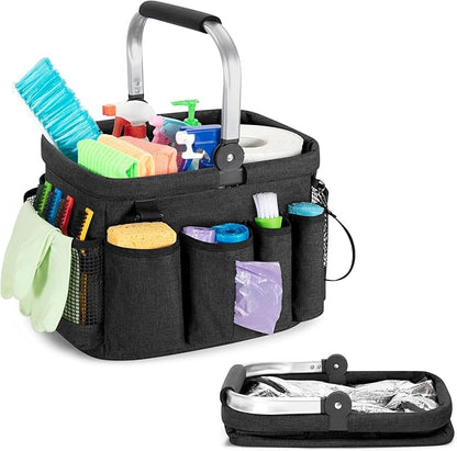 PGmoon Cleaning Caddy Organizer with Handle, Cleaning Tote Bag with Multiple Pockets for Cleaning Supplies, Products Storage, Housekeepers, Kitchen Cleaning Supplies, Black