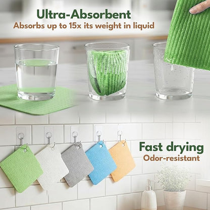 AIRNEX 10 Pack Cellulose Swedish Dishcloths for Kitchen - Eco-Concious Reusable Dish Towels & Cloths - Super Absorbent, Odor Resistant and Fast Drying Wash Cloths for Dishes & Surfaces