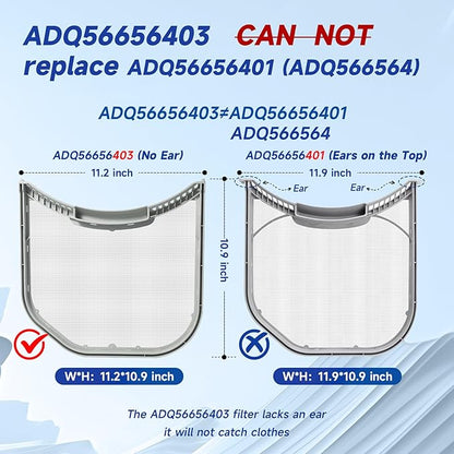 ADQ56656403 Dryer Lint Filter Screen Replacement for LG WashTower & Dryers | Compatible with DLEX4000W DLGX4001W DLGX4201B DLGX4201W | 11.2" × 10.9" Lint Trap | Replaces 4960837 AP7012980 PS16546780