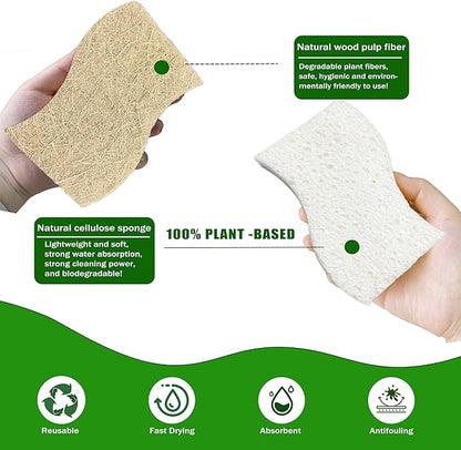 UCCO Eco Friendly Biodegradable Kitchen Sponges 12 Pack – Natural Compostable Cellulose with Coconut Scrubber – Sustainable Zero Waste Dish Sponges Set