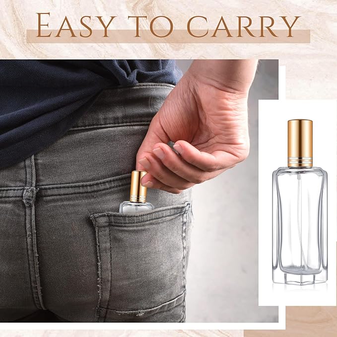 Domensi 3 Pcs glass spray bottles Empty Cologne Spray Bulk Refillable Small Travel Perfume Atomizer Bottle with Pump Tool for Hair Travel Plants Cleaning Skin Care (30 ml,Gold)