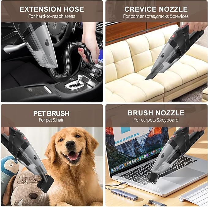 Handheld Vacuum Cleaner, Cordless Vacuum Cleaner, 6.5KPA Super Powerful Suction Cleaner, Rechargeable Portable Hand Vacuum,with LED, HEPA Filter, for Home & Pet Hair (Black)