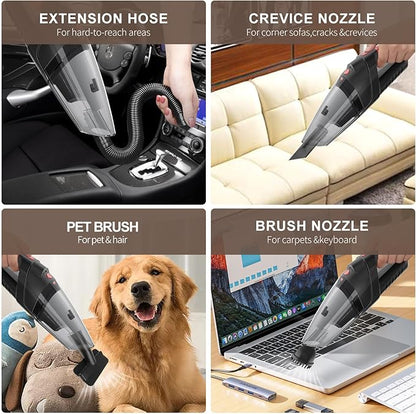 Handheld Vacuum Cleaner, Cordless Vacuum Cleaner, 6.5KPA Super Powerful Suction Cleaner, Rechargeable Portable Hand Vacuum,with LED, HEPA Filter, for Home & Pet Hair (Black)