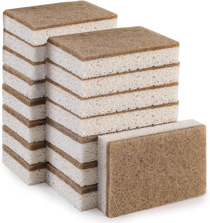 Natural Dish Sponges 16 Pack - Biodegradable Sponge Kitchen Compostable Cellulose Coconut Scrubber - No Scratch Cleaning Sponges