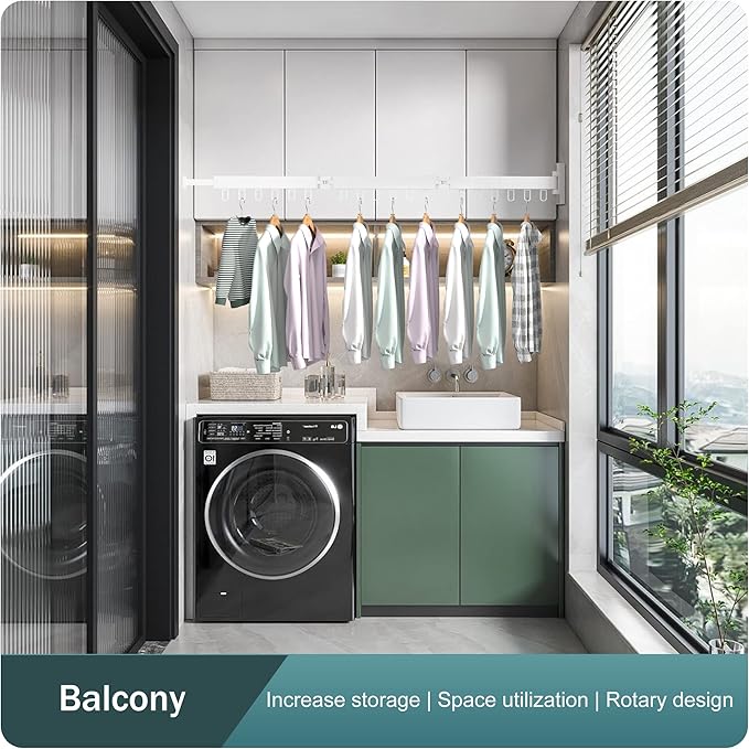 LIENAHU Clothes Drying Rack,Laundry Drying Rack,Clothes Rack Wall Mount,Wall Mounted Clothes Hanger Rack,Laundry Rack Folding,Retractable Clothing Rack,Collapsible Clothes Hanging Rack(Loop,White)