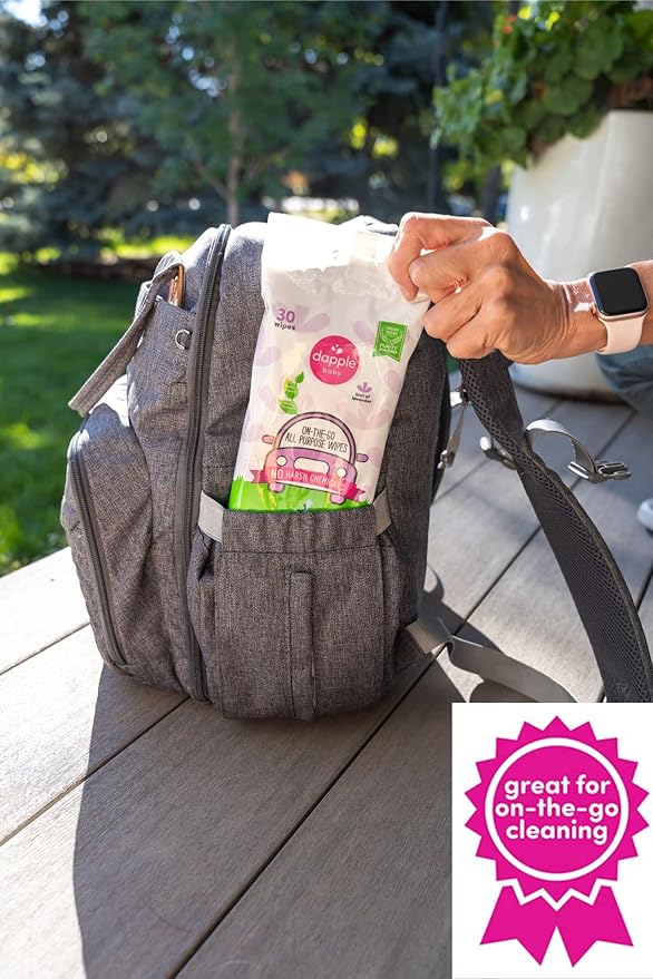 Dapple Baby All Purpose Cleaning Wipes - (2 Pack) 75 Count Canisters + (2 Pack) 30 Count Pouches - Plant-Powered & Hypoallergenic - Lavender Scent - Baby Essentials