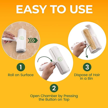 Roller Pet Hair Remover – Reusable Lint Roller for Cat & Dog Hair on Carpet, Couch, Car, Furniture, Rugs & Bedding – Portable, Eco-Friendly