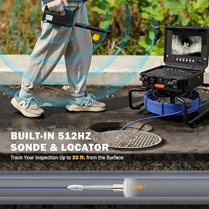 ZELCAN 10.1" Self-Leveling Sewer Camera with 512Hz Locator, Sewer Inspection Camera with 100 ft. Cable & Digital Length Counter, Rechargeable Drain Pipe Camera with Keyboard & 12 LED Lights