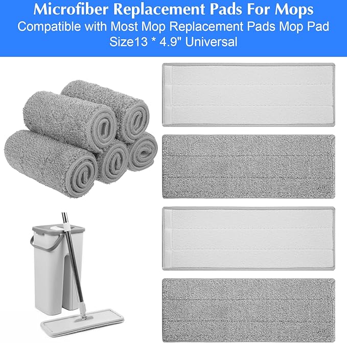 20Pcs Mop Replacement Pads, 13" x 4.9" Universal Mop Pads Reusable Squeeze Microfiber Mop Head Refills Washable Wet Mop, Wet/Dry Mops Flat Compatible with Most 11-13” Size Mops