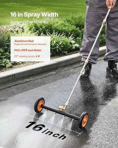 VEVOR 16 Inch Pressure Washer Undercarriage Cleaner, 4000 PSI Stainless Steel Cleaner with Angle Adjustment and 4 Nozzles, with 2 Extended Wands for Driveway, Patio, Deck