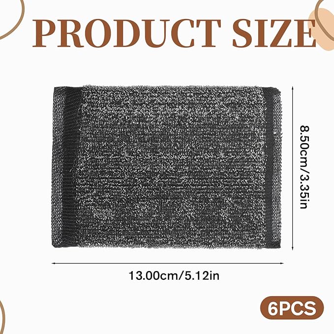 Steel Wool Scrubber 6 Pack Steel Wool Scrub Sponges Kitchen Reusable Metal Dish Scrubber for Dishes Pots Pans Black