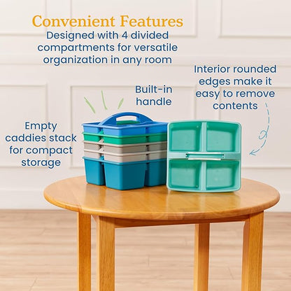 ECR4Kids 4-Compartment Medium Plastic Caddy, Multipurpose Organization, Contemporary, 6-Pack