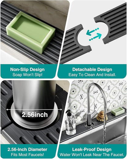 Stone Faucet Mat for Kitchen Sink, Diatomite Sink Protectors - Prevent Moisture Drying Stone Tray Fit Kitchen Counter & Bathroom Counter (Dark Gray, 23.6" x 4")