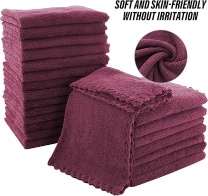 MOONQUEEN Ultra Soft Premium Washcloths Set - 12 x 12 inches - 72 Pack - Quick Drying - Highly Absorbent Coral Velvet Bathroom Wash Clothes (Burgundy)