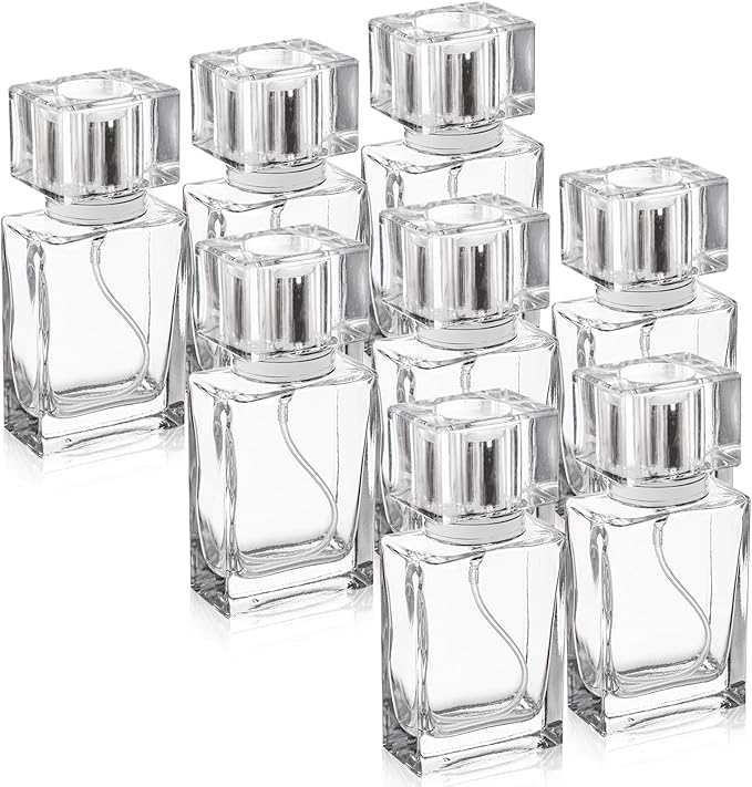 Foraineam 8 Pieces 30ml / 1 oz. Fine Mist Perfume Spray Bottles, Clear Glass Cosmetic Atomizer Bottle, Refillable Travel Perfume Bottles Empty Fragrance Essential Oil Container with Spray Applicator