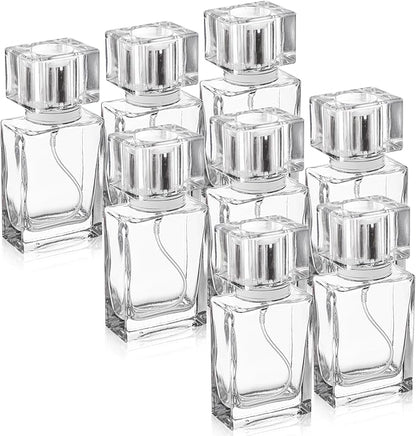 Foraineam 8 Pieces 30ml / 1 oz. Fine Mist Perfume Spray Bottles, Clear Glass Cosmetic Atomizer Bottle, Refillable Travel Perfume Bottles Empty Fragrance Essential Oil Container with Spray Applicator
