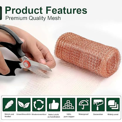 Copper Mesh Roll – 5 in x 20 ft Rodent & Pest Control Hole Filler for Gaps and Cracks – Gloves & Tools Included
