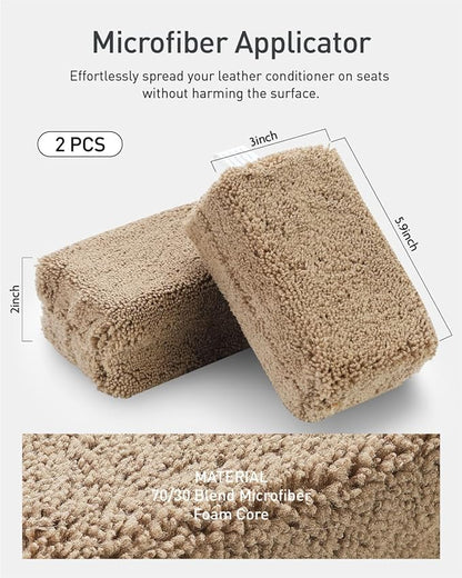 Fantasticlean 9PCS Car Interior Detailing Set, Microfiber Cloth & Applicator, Double-Head Detailing Brushes, Natural Bristles, Scratch-Free, Ultra-Soft for Seats Leather Care or Cleaning