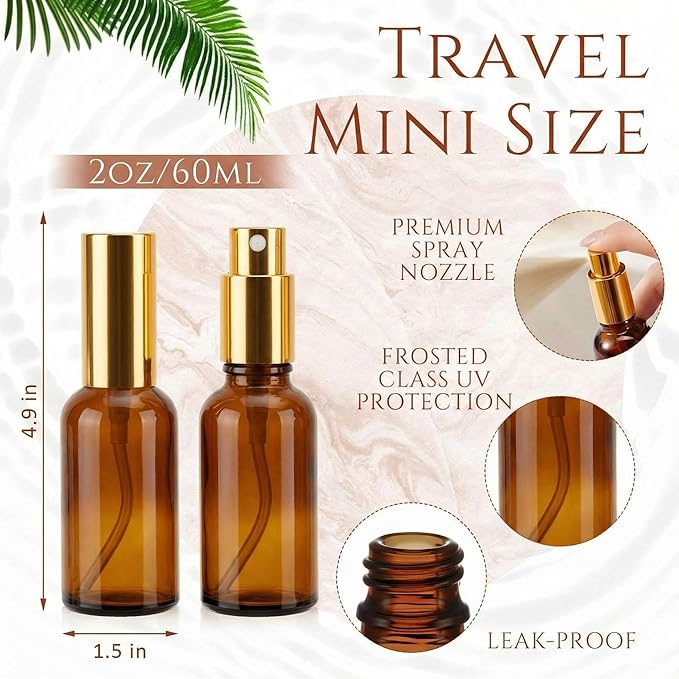 Tessco for you 20 Pcs Glass Spray Bottles Empty Perfume Atomizer Refillable Clear Decorative Empty Bottles with Fine Mist Sprayer Pump for Face Body Travel (Gold Brown,2 oz)